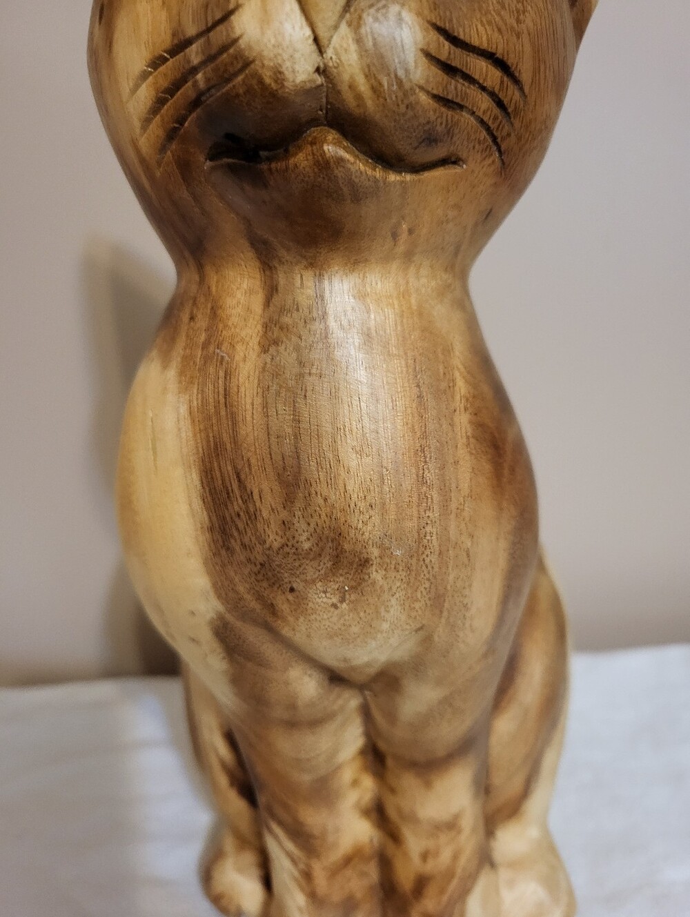 Handcarved Wooden 12 x 5.5 x 4.5 In. Cat Statue Figurine Decor - Picture 3 of 15